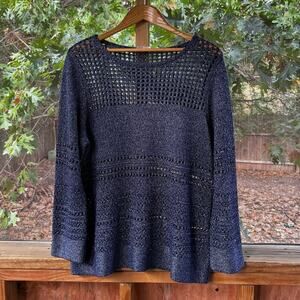 Chico's Dark Blue Open Knit Pullover Sweater Size L